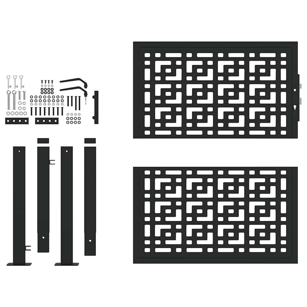 280357 - VIDAXL Portë Kopshti e Zezë 100x100 cm Dizajn Kryqi Çeliku