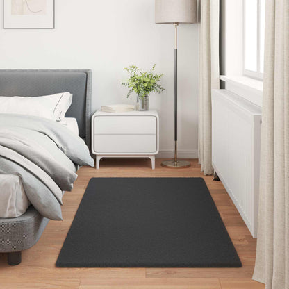 280450 - vidaXL Qilim Anti-Rrëshqitës me Lesh Lepuri Artificial OLITE i Zi 80 x 150 cm Poliester