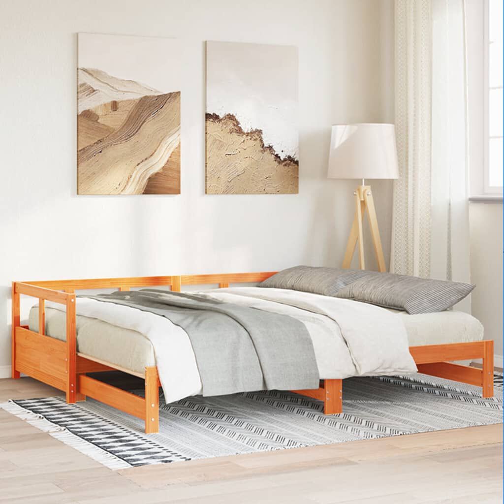 265531 - VIDAXL Divan pa Dyshek Dylli Ngjyrë Kafe 90x200 cm Dru Pishe i Fortë