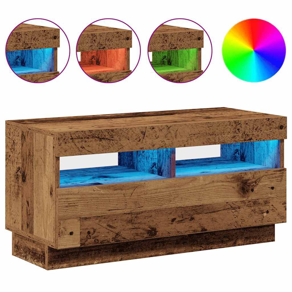 280587 - VIDAXL Kabinet TV me Drita LED Dru i Vjetër 80x35x40 cm Dru i Inxhinieruar