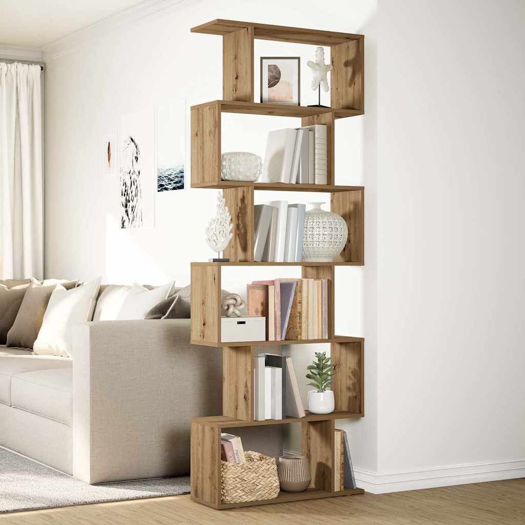 280594 - VIDAXL Raft librash me 6 nivele, ngjyrë lisi artizanal, 70x24x193 cm