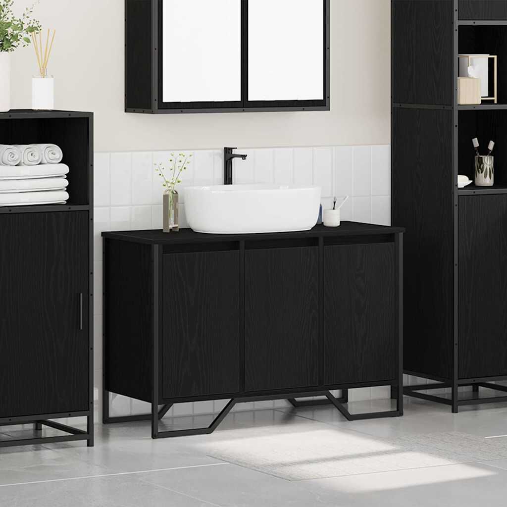 265566 - vidaXL Dollap Lavamani për Banjo, Lisi i Zi 91 x 35 x 60 cm, Dru i Përpunuar