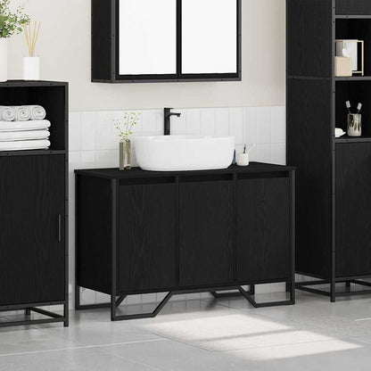265566 - vidaXL Dollap Lavamani për Banjo, Lisi i Zi 91 x 35 x 60 cm, Dru i Përpunuar