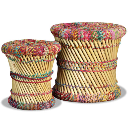 265062 - VIDA XL Karrige me Detaje Chindi, 2 copë, Bambu Shumëngjyrëshe