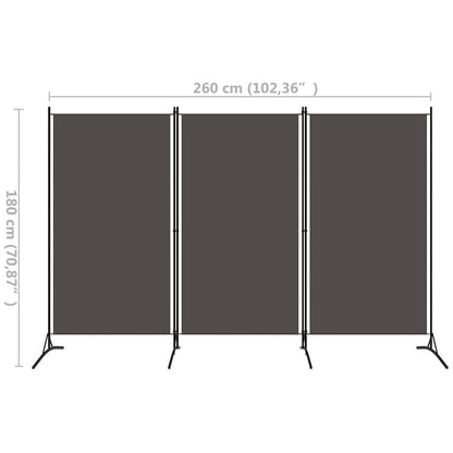 265143 - VIDA XL Ndarëse Dhome me 3 Panele, Ngjyrë Antraciti 260x180 cm, Pëlhurë
