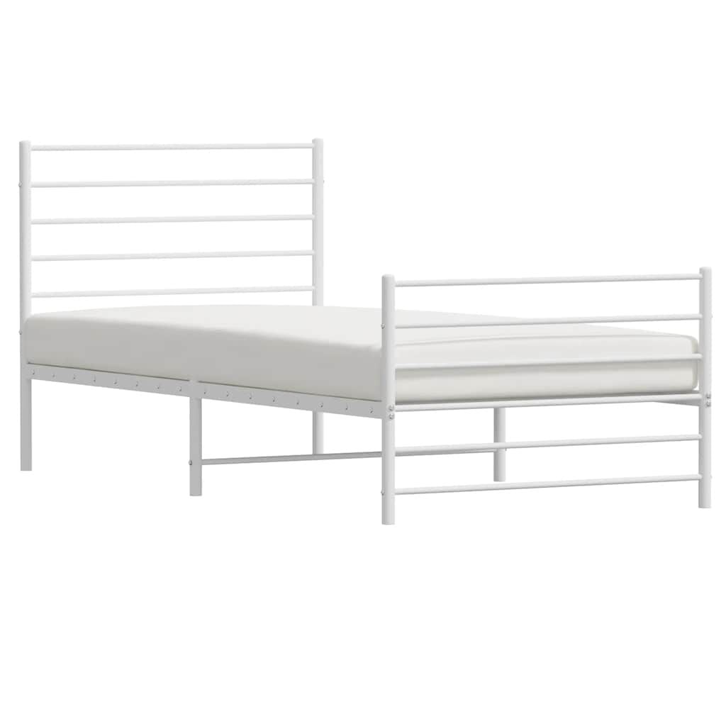 265190 - VIDAXL Kornizë shtrati metalik pa dyshek me mbështetëse për këmbët, e bardhë 100x190 cm
