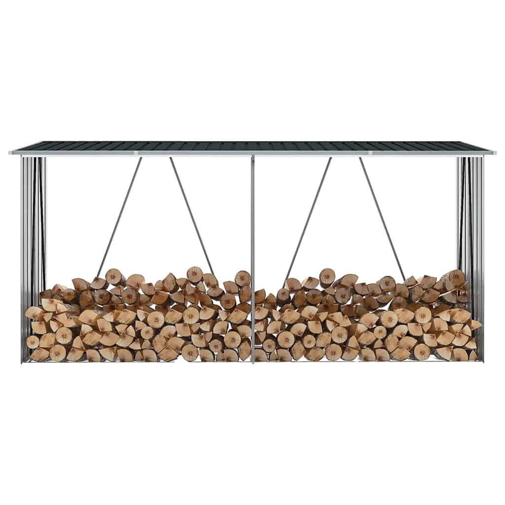280502 - VIDAXL Hangar për Kopsht me Trungje, Çelik i Galvanizuar 330x84x152 cm Antracit