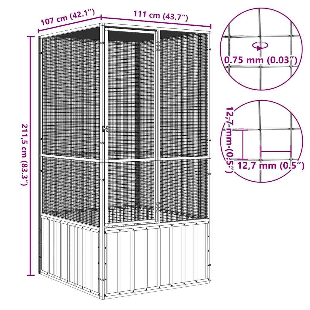 265048 - VIDA XL Kafaz zogjsh 111x107x211,5 cm Çelik i galvanizuar Gri