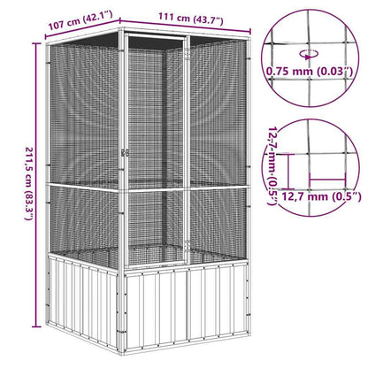 265048 - VIDA XL Kafaz zogjsh 111x107x211,5 cm Çelik i galvanizuar Gri