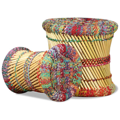 265062 - VIDA XL Karrige me Detaje Chindi, 2 copë, Bambu Shumëngjyrëshe