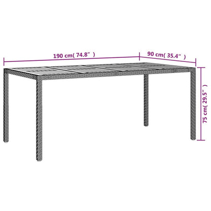 265096 - VIDA XL Tavolinë Kopshti 190x90x75 cm, Ngjyrë Gri prej Polietileni Ratan dhe Druri Akacie