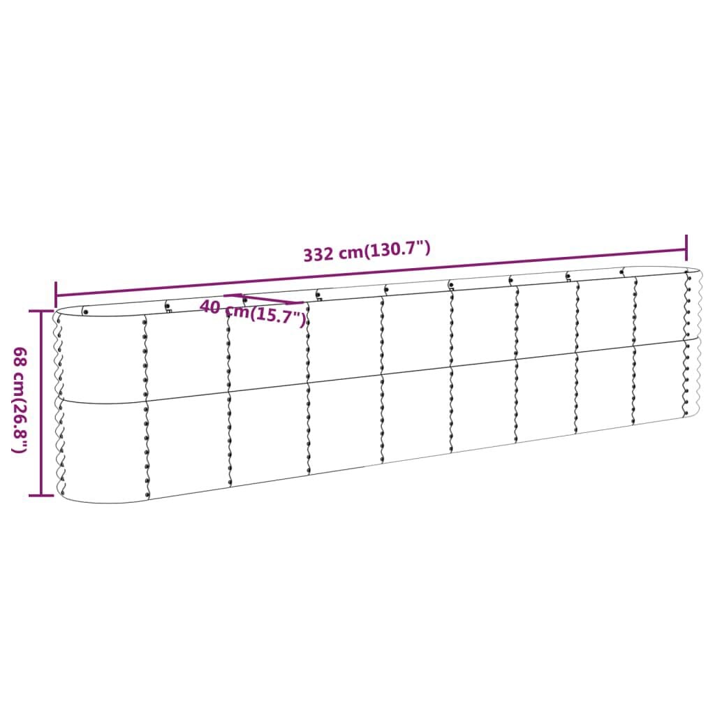 265136 - VIDAXL Shtretër i ngritur për kopsht, celik i galvanizuar 332x40x68 cm, gri