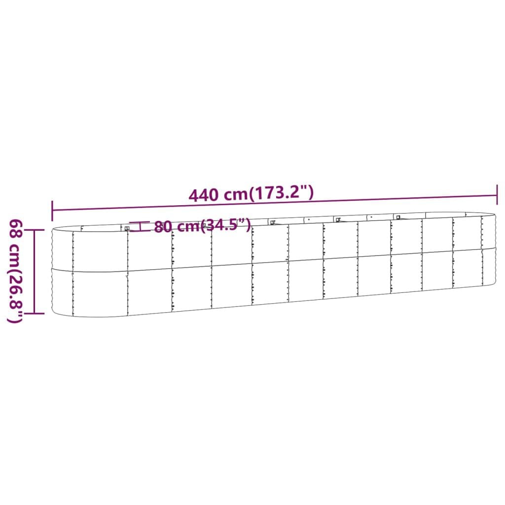 265137 - VIDAXL Shtrat i ngritur për kopsht, celik i galvanizuar 440x80x68 cm, ngjyrë kafe