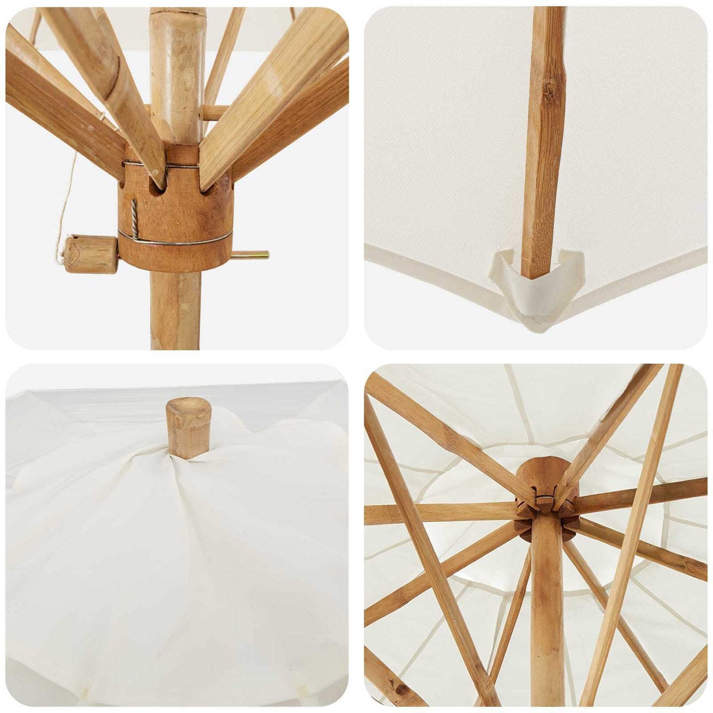 280376 - vidaXL Çadër kopshti Elegante , Ngjyre Kremë dhe e Bardhe Ø 150 x 210 cm Bamboo