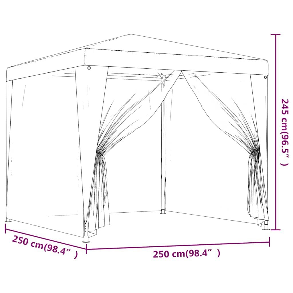 265139 - VIDAXL Tendë për festa me 4 mure anësore rrjetë Blu 2,5x2,5 m HDPE