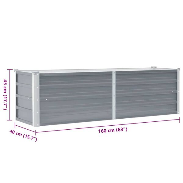 212437 - VIDAXL Shtretër i Ngritur për Kopsht, Çelik i Galvanizuar 160x40x45 cm, Gri