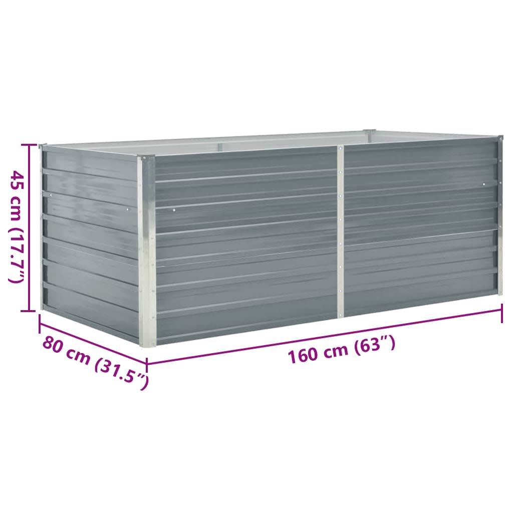 265393 - vidaXL Vazo e Ngritur për Kopsht 160×80×45 cm – Çelik i Galvanizuar Gri