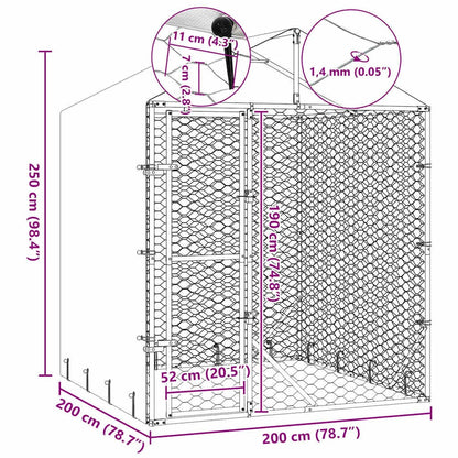 265042 - VIDA XL Kafaz Qeni për Jashtë me Çati 2x2x2,5 m Çelik i Galvanizuar Ngjyrë Argjendi