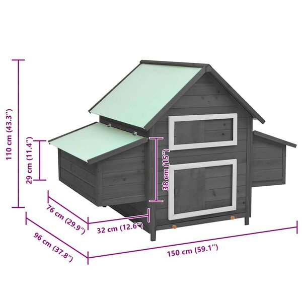 181516 - VIDAXL Kafaz Për Pulesh në Ngjyra Gri dhe të Bardhë, Dimensionet 152x96x110 cm, Materiali Dru i Fortë