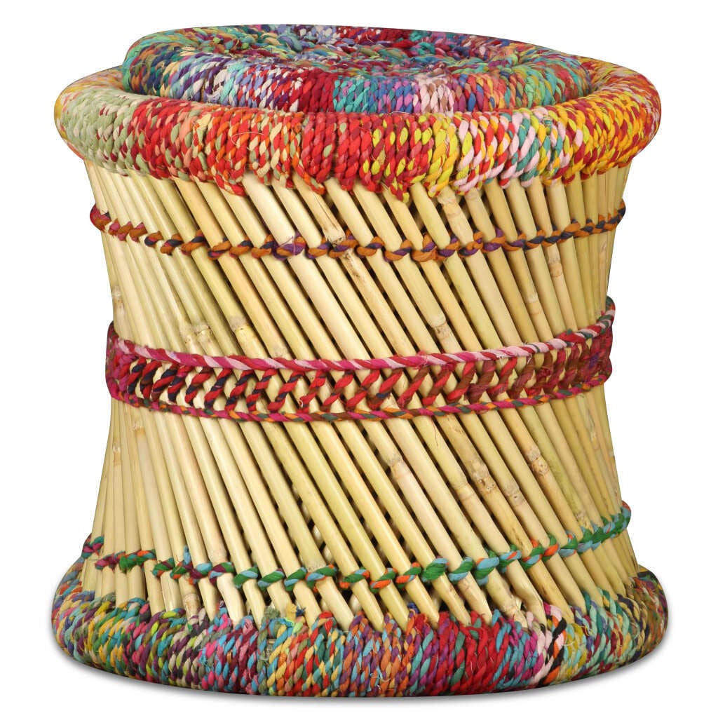 265062 - VIDA XL Karrige me Detaje Chindi, 2 copë, Bambu Shumëngjyrëshe