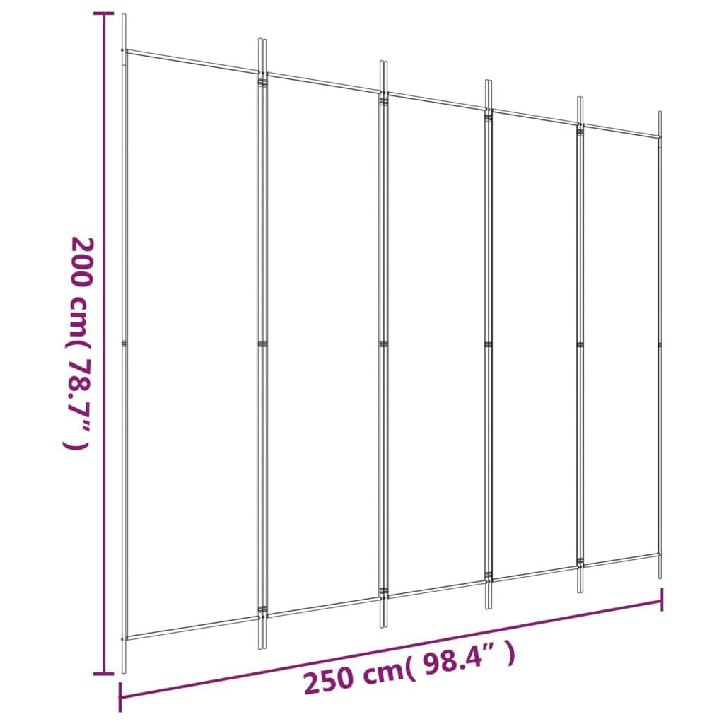 265174 - VIDAXL Ndarës Dhome me 5 Panele, ngjyrë kafe, 250x200 cm, pëlhurë
