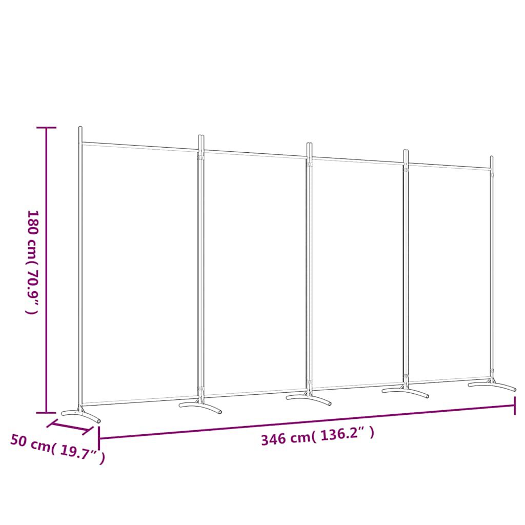 280189 - VIDAXL Ndarës Dhome me 4 Panele, Ngjyrë e Zezë 346x180 cm, Material