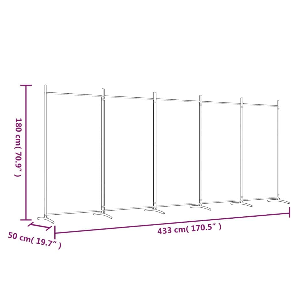 280190 - VIDAXL Ndarës Dhome me 5 Panele, Ngjyrë Kafe 433x180 cm, Pëlhurë