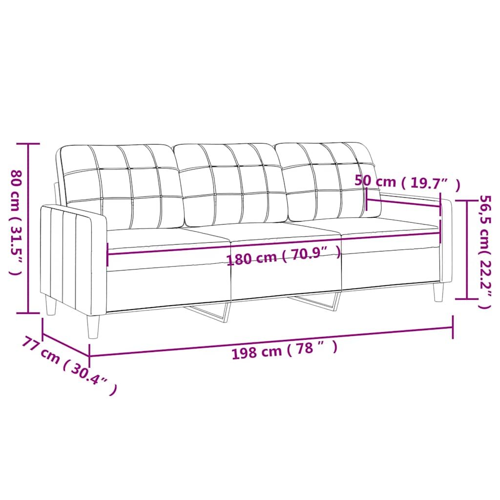 244572 - vidaXL Divan 3 Vendësh Gri i Errët 180 cm Pëlhurë