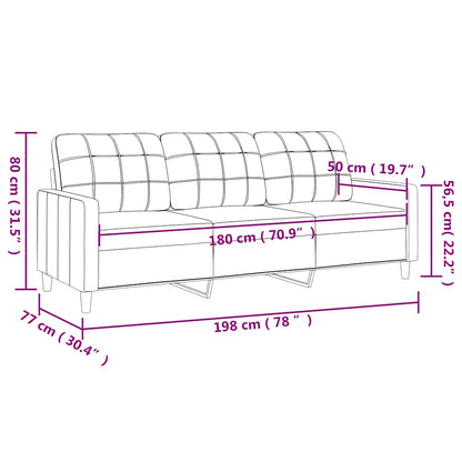 244572 - vidaXL Divan 3 Vendësh Gri i Errët 180 cm Pëlhurë