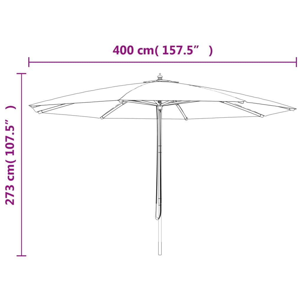280236 - VIDAXL Çadër dielli për kopsht me shkop druri, ngjyrë bezhë 400x273 cm