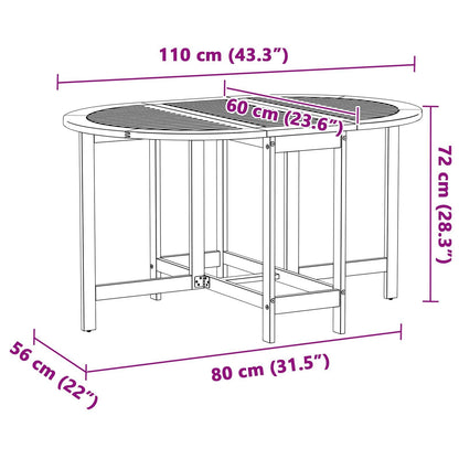280362 - VIDAXL Tavolinë Kopshti me Palosje Fluturash 110x60x72 cm, Ovale Akazie prej Druri të Masturbuar
