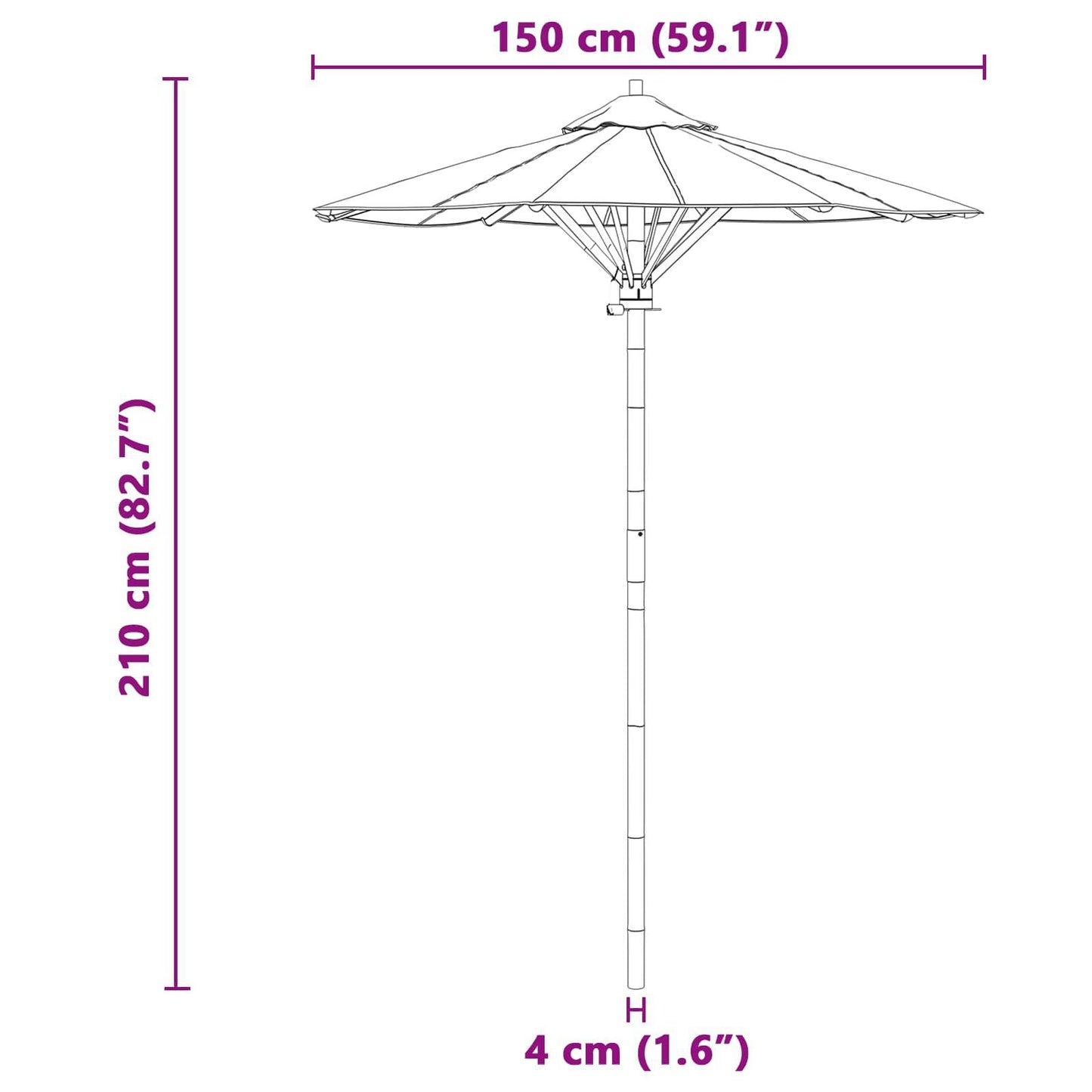 280376 - vidaXL Çadër kopshti Elegante , Ngjyre Kremë dhe e Bardhe Ø 150 x 210 cm Bamboo