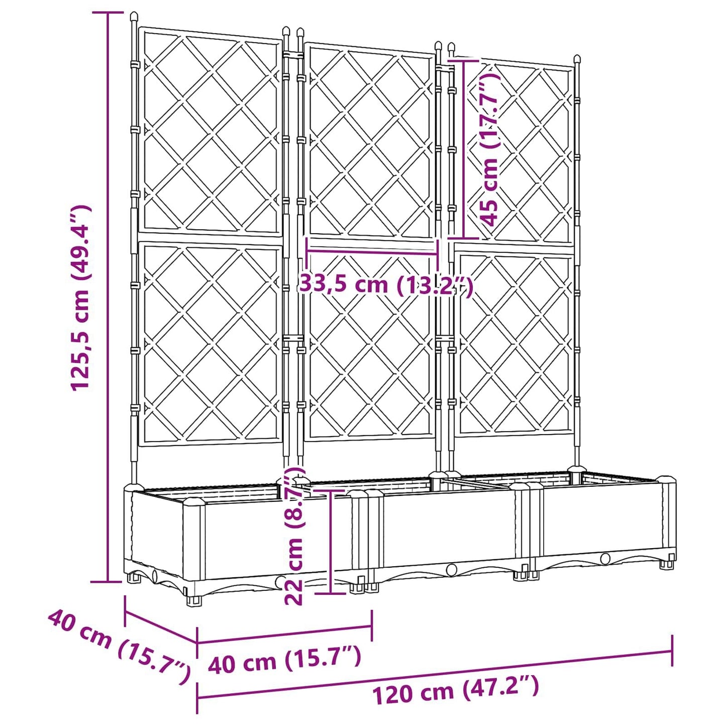 265350 - Vazo kopshti idaXL 3 copë Gri 120 x 40 x 125.5 cm Plastike