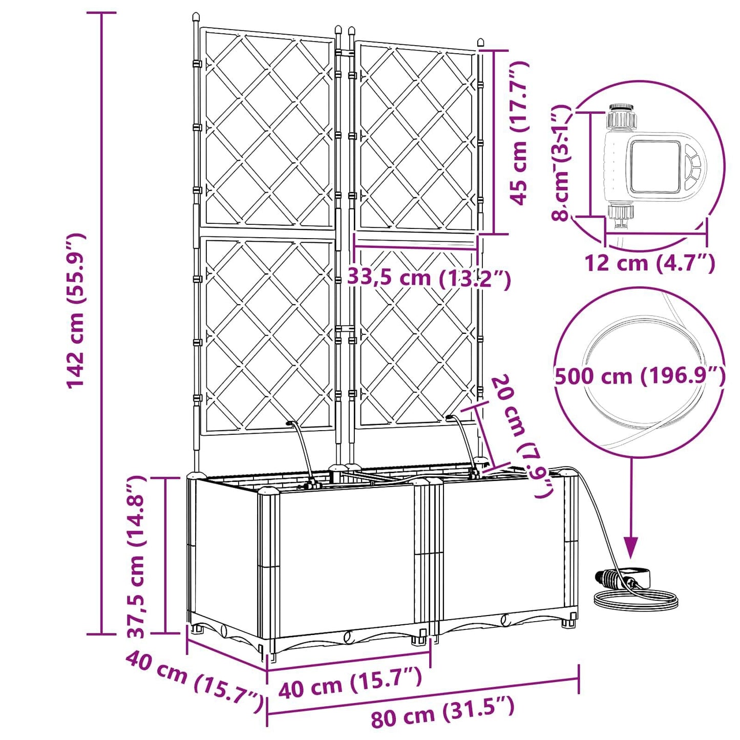 265351 - vidaXL Vazo Kopshti 2 copë Gri 80 x 40 x 142 cm Plastike