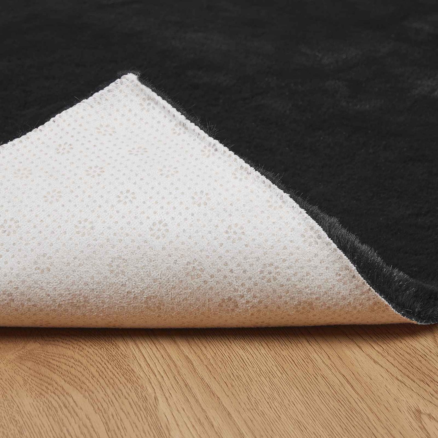 280450 - vidaXL Qilim Anti-Rrëshqitës me Lesh Lepuri Artificial OLITE i Zi 80 x 150 cm Poliester