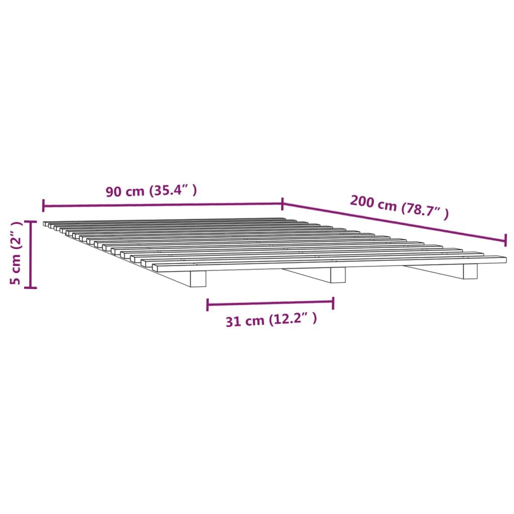 280536 - VIDAXL Kornizë Kreveti pa Dyshek Gri 90x200 cm Dru Pishe