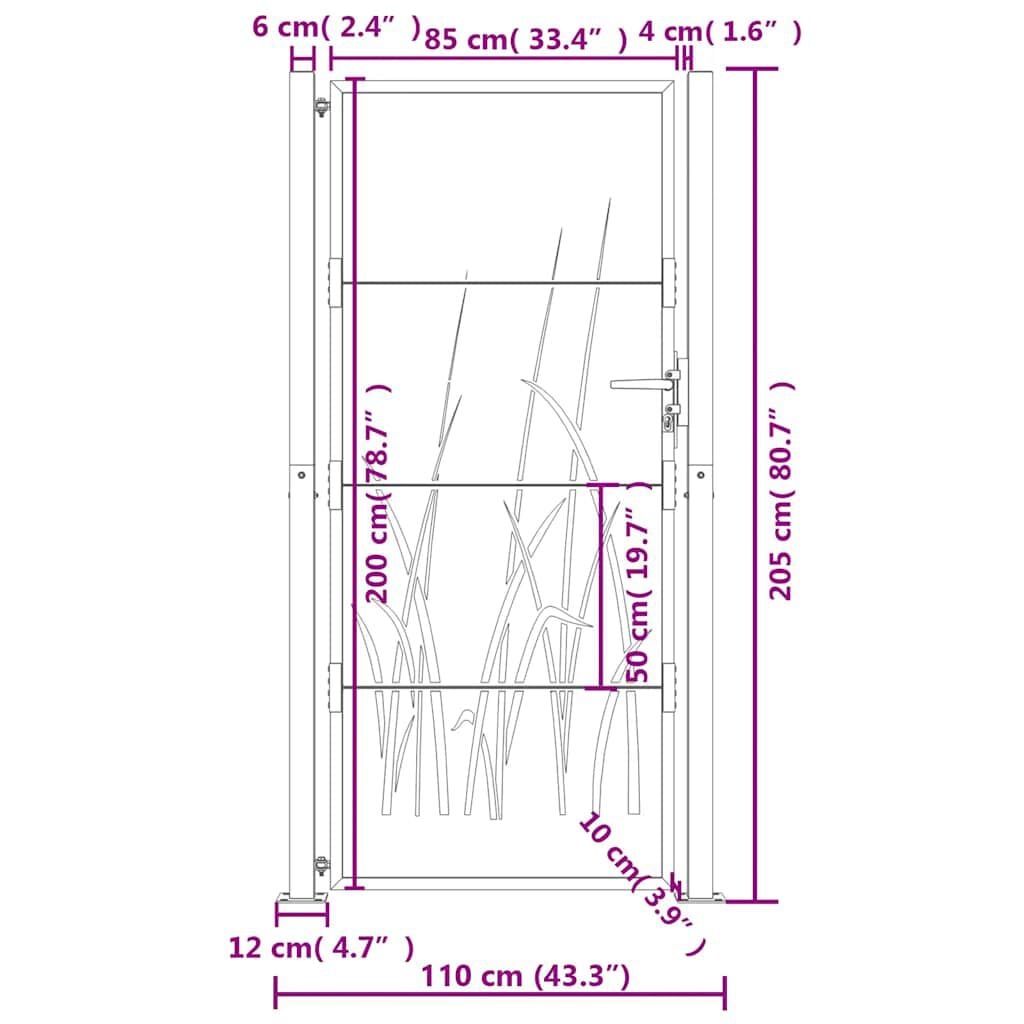 265038 - VIDA XL Portë Kopshti Antracit, 100x200 cm, Dizajn Bari Çeliku