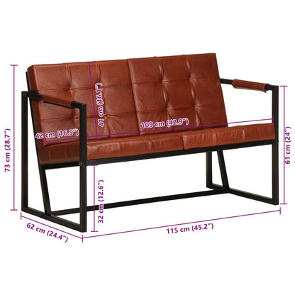 280077 - VIDA XL Divan 2-vendësh, Lëkurë Dhie e Vërtetë, Ngjyrë Kafe