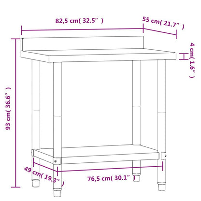 280280 - VIDA XL Tavolinë Pune Kuzhine me Spërkatje Prapa 82,5x55x93 cm Çelik Inoks