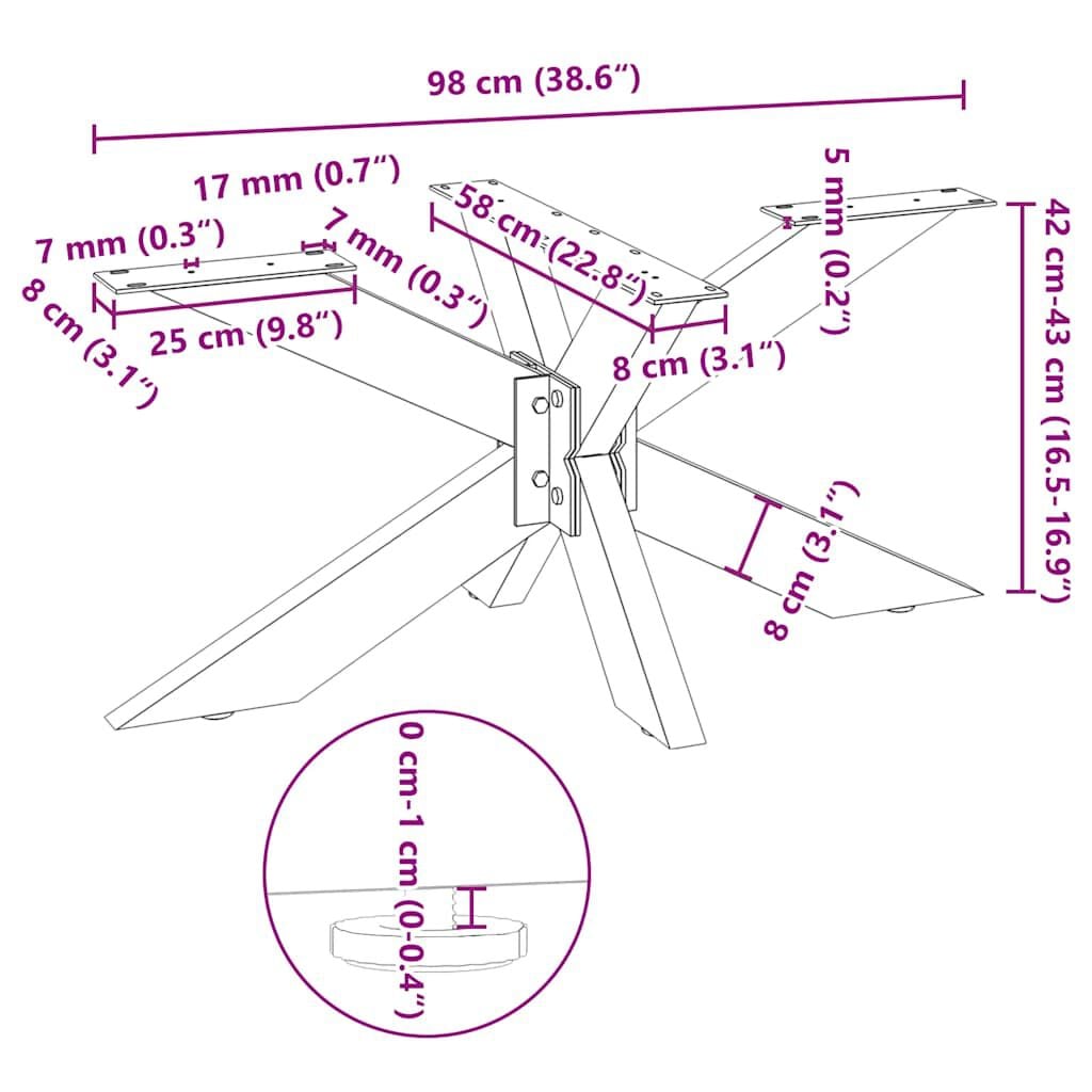 280336 - VIDAXL Këmbë Tavoline kafeje me këmbë në formë merimange, e bardhë 98x58x(42-43) cm, çelik