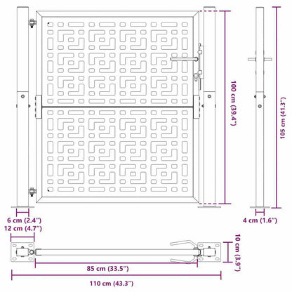 280357 - VIDAXL Portë Kopshti e Zezë 100x100 cm Dizajn Kryqi Çeliku