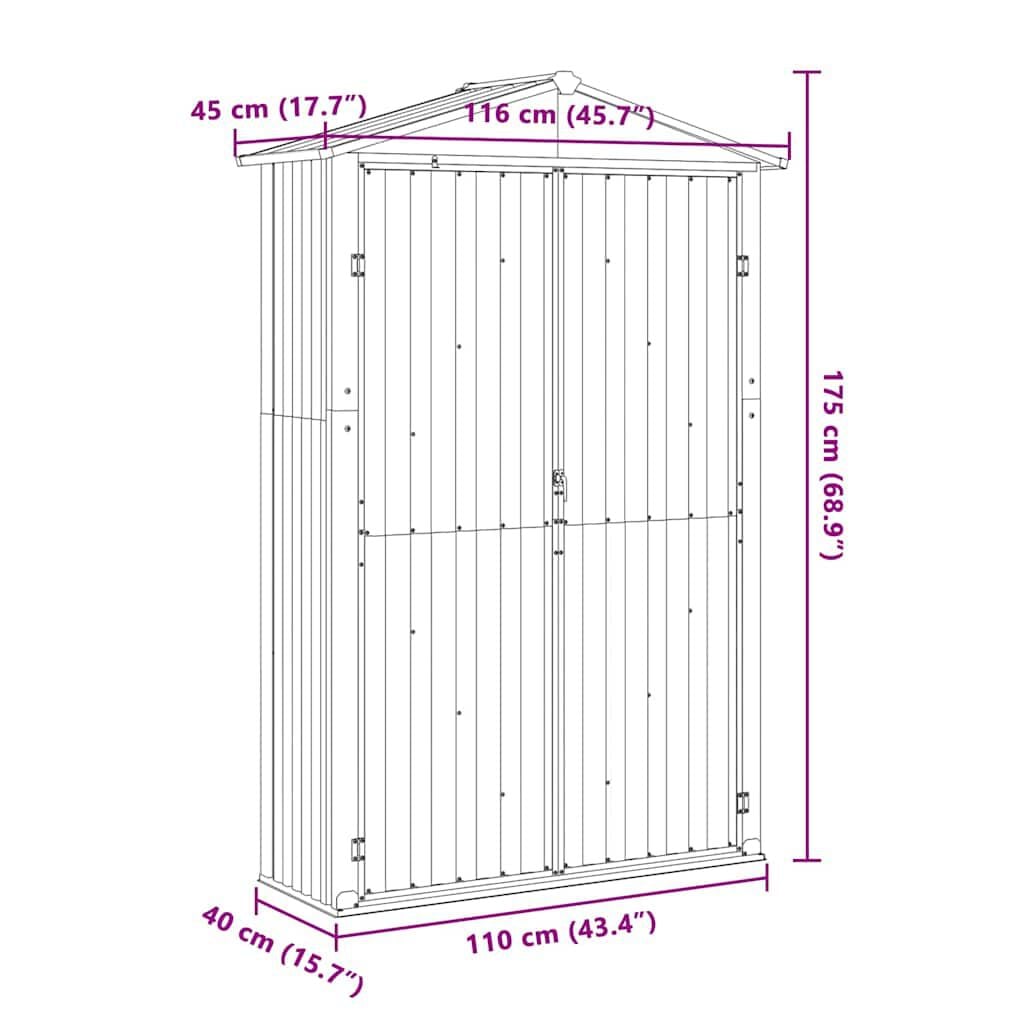 265428 - VIDAXL Kasolle Kopshti Antracit 116x45x175 cm Çelik i Galvanizuar