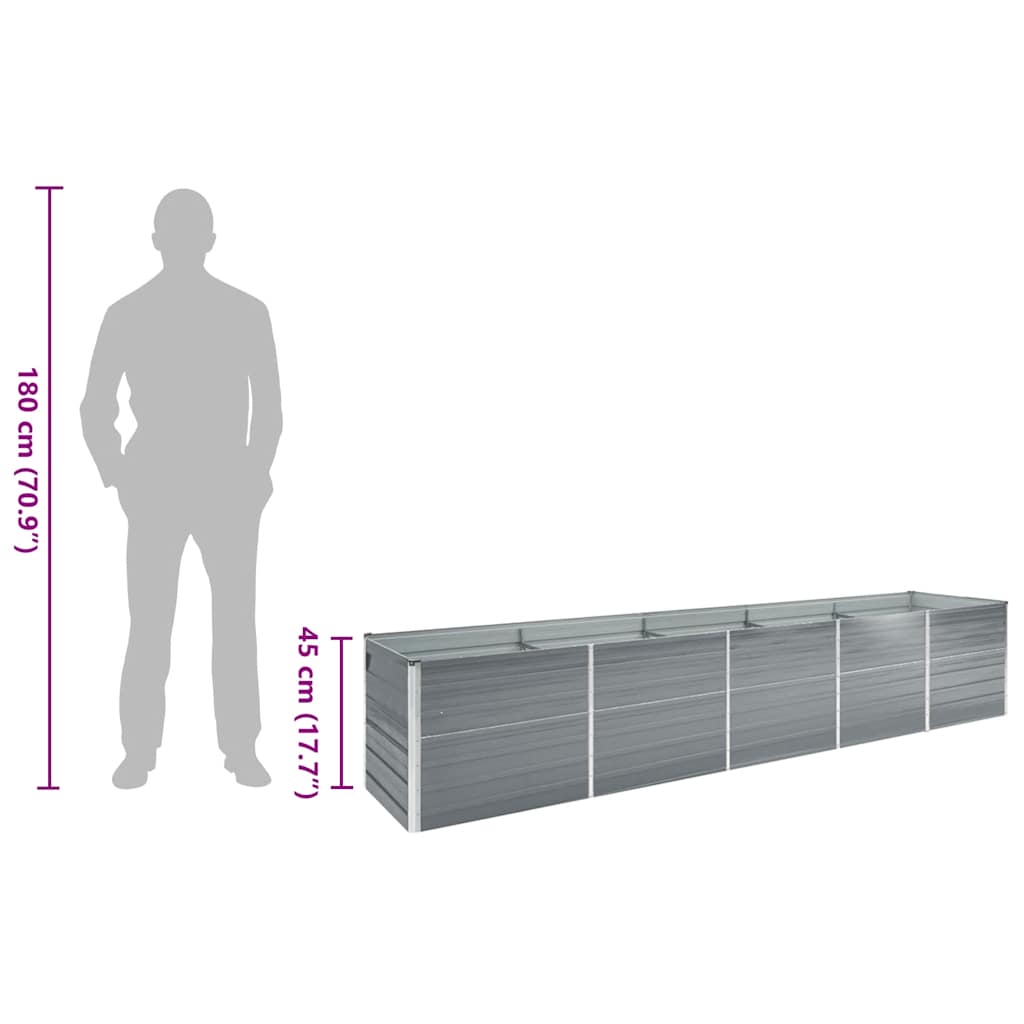 265069 - vidaXL Vazo e Ngritur për Kopsht prej Çeliku të Galvanizuar 400x80x45 cm – Gri