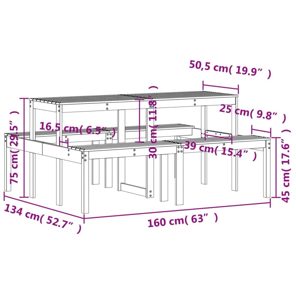 265485 - VIDA XL Tavolinë Pikniku 160x134x75 cm Dru Douglas