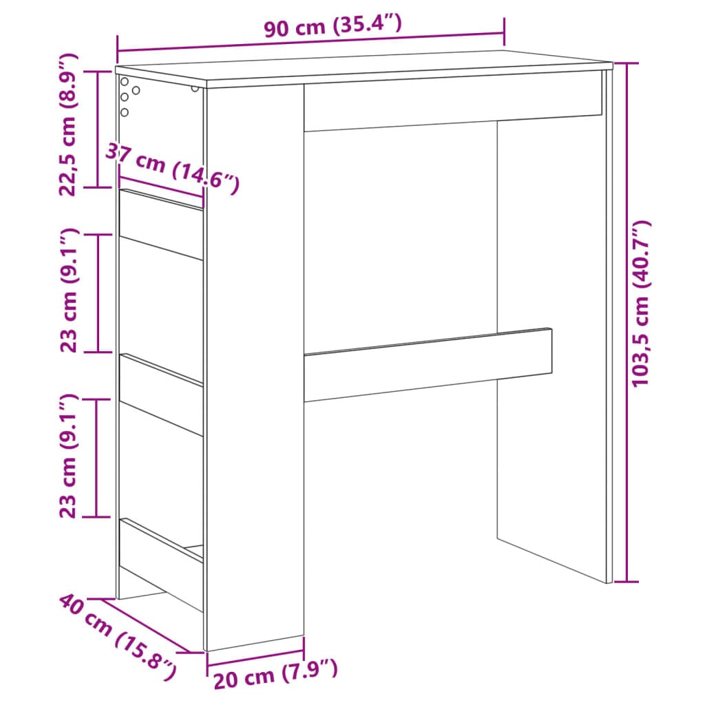 280584 - VIDAXL Tavolinë Bari me Rafte, Lis Artizanal 90x40x103,5 cm, Dru i Inxhinieruar