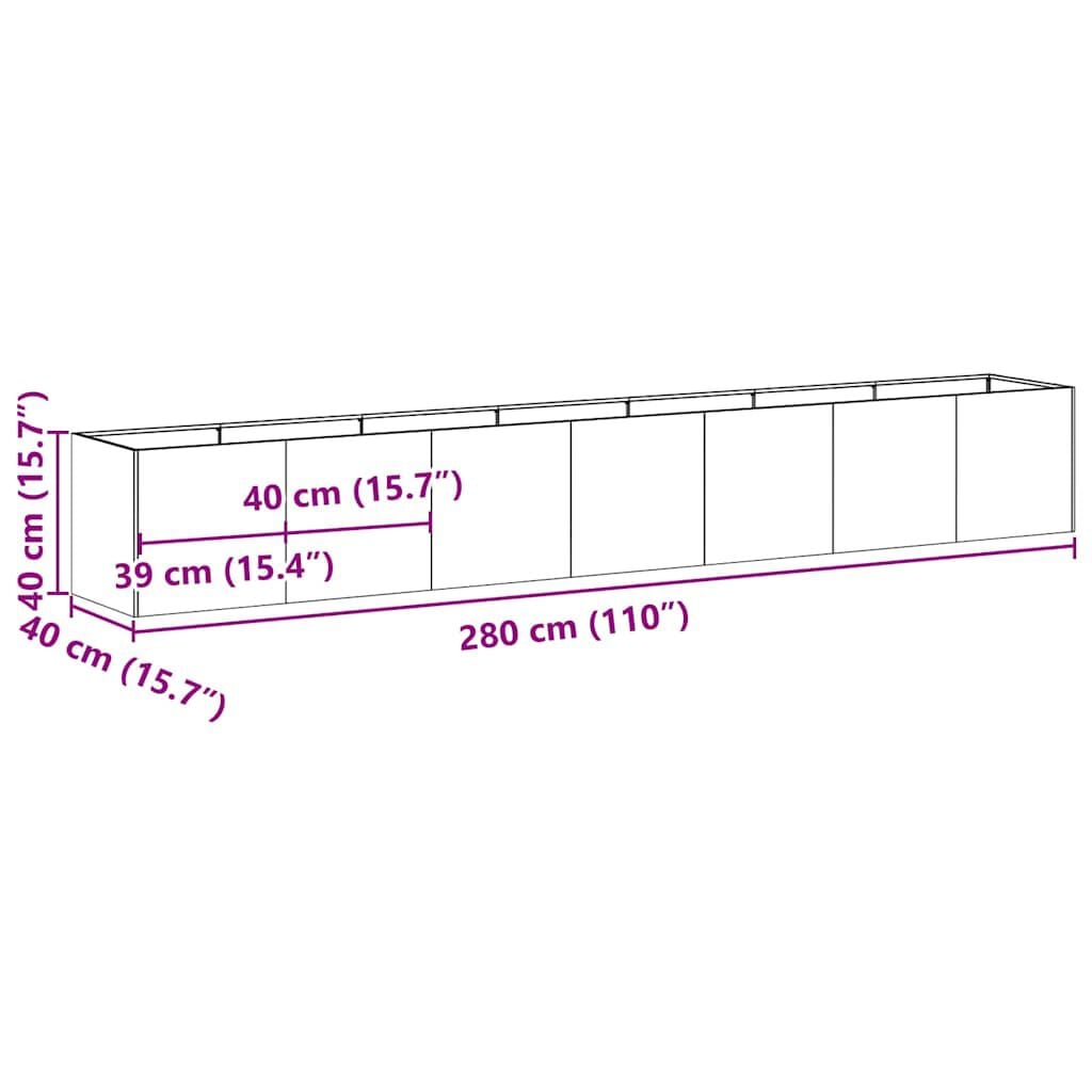 280604 - VIDAXL Vazo e Zezë 280x40x40 cm Çelik i Petëzuar në të Ftohtë
