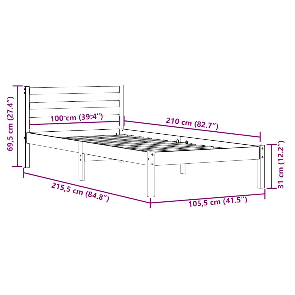 280639 - VIDAXL Kornizë krevati Ngjyrë kafe 215.5 x 105.5 x 69.5 cm Dru pishe i fortë