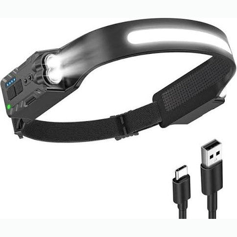 206218 - DIBONIUR Llambë koke LED ultra e fuqishme, e rikarikueshme, IPX4 e papërshkueshme nga uji, me 8 mënyra ndriçimi dhe sensor lëvizjeje, për kamping, vrapim, peshkim