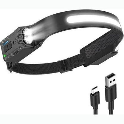 206218 - DIBONIUR Llambë koke LED ultra e fuqishme, e rikarikueshme, IPX4 e papërshkueshme nga uji, me 8 mënyra ndriçimi dhe sensor lëvizjeje, për kamping, vrapim, peshkim
