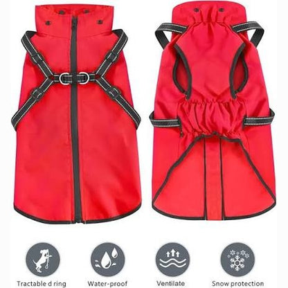 205387 - MOSUCOIRL Mushama Shiu për Qen, e Papërshkueshme nga Uji, me Kapuç Reflektues dhe Xhaketë Shiu e Rregullueshme, e Përshtatshme për Këlyshë dhe Qen të Vegjël, të Mesëm dhe të Mëdhenj - Ngjyra e Kuqe, Madhësia M